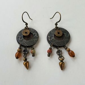 Boutique Vintage Layered Circle Multi Colored Dangle Earrings